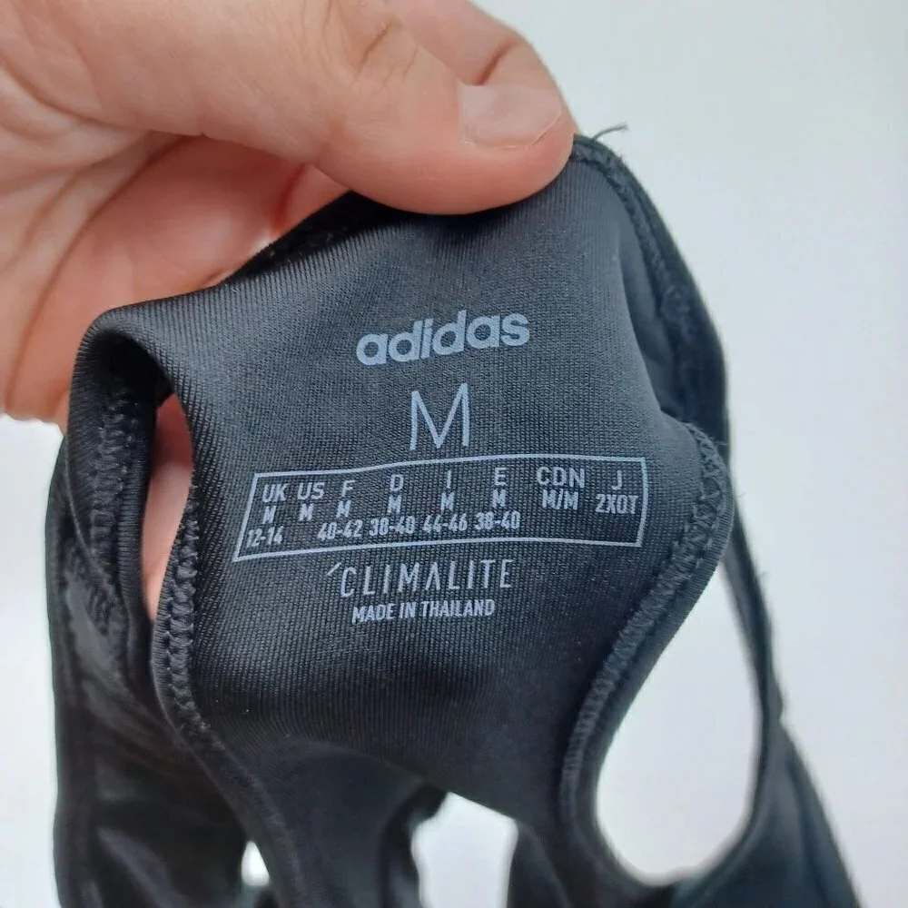 Adidas Graphic Logo Sports Bra Black Women's M Spellout Activewear Athlesiure